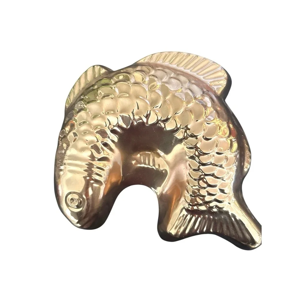 Vintage Fish Cake Jello Mold Copper Plated Tin Wall Hanging Decor Made in Korea